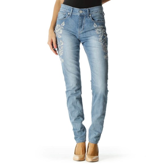 Express Mid Rise Floral Embroidery Jean Legging - Picture 3 of 11